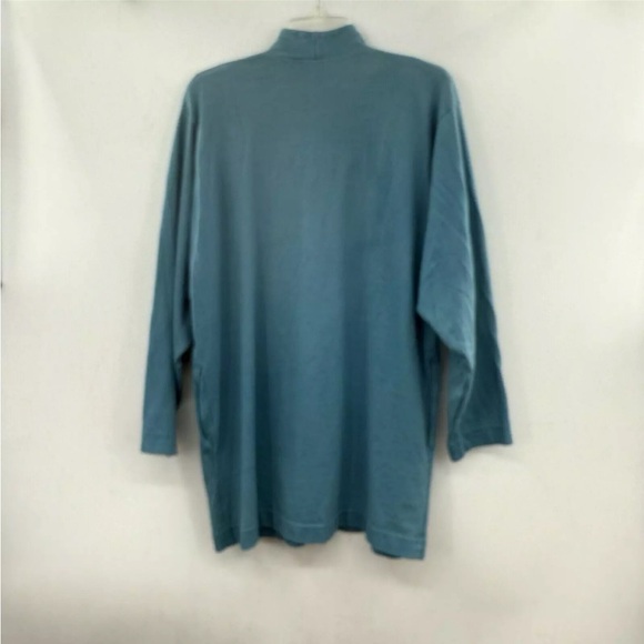 Vintage Mishi 100% Cotton Teal Long Lightweight Cardigan Sweater Pockets Medium - Picture 9 of 13
